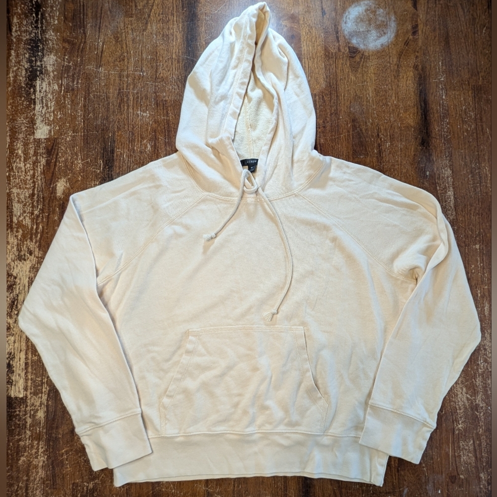 J. Crew Crop Hoodie Cream Pullover Sweatshirt Women Medium Streetwear Casual NWT